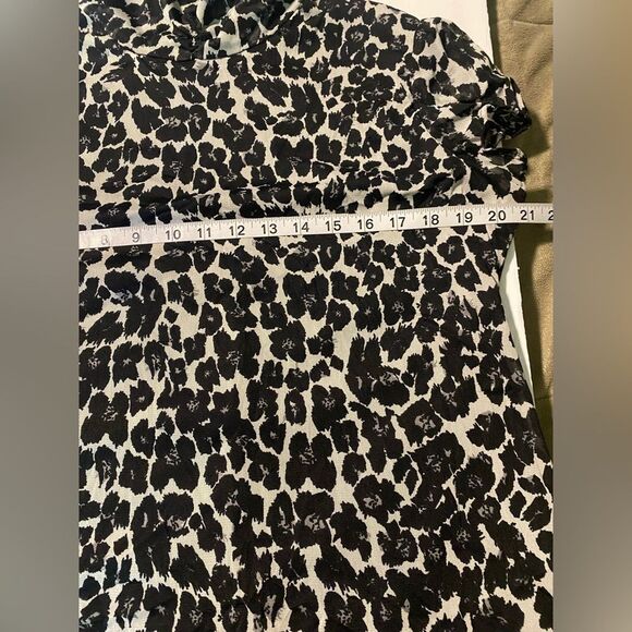 NY collection mock neck black animal print cap sleeve blouse breathable mesh XL - Picture 8 of 10